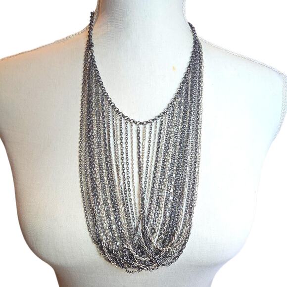 Chico's Jewelry - Chico's Statement Necklace Multi Strand Chain Bib Mixed Metal Silver Gunmetal